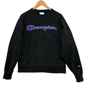 Champion Reverse Weave Men's Black Pullover Crewneck Sweatshirt Size Medium Logo
